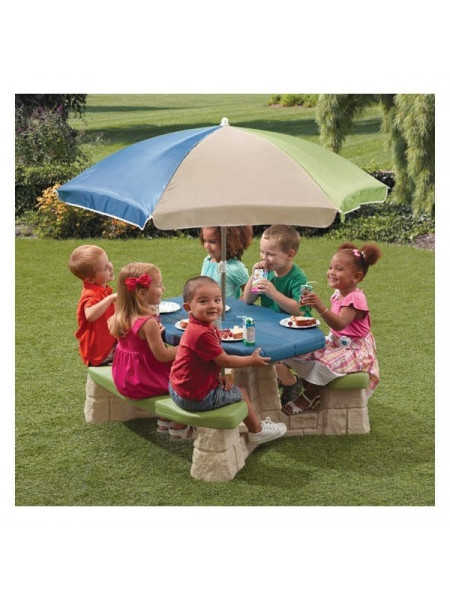 Стол со скамейками Летний пикник с зонтом